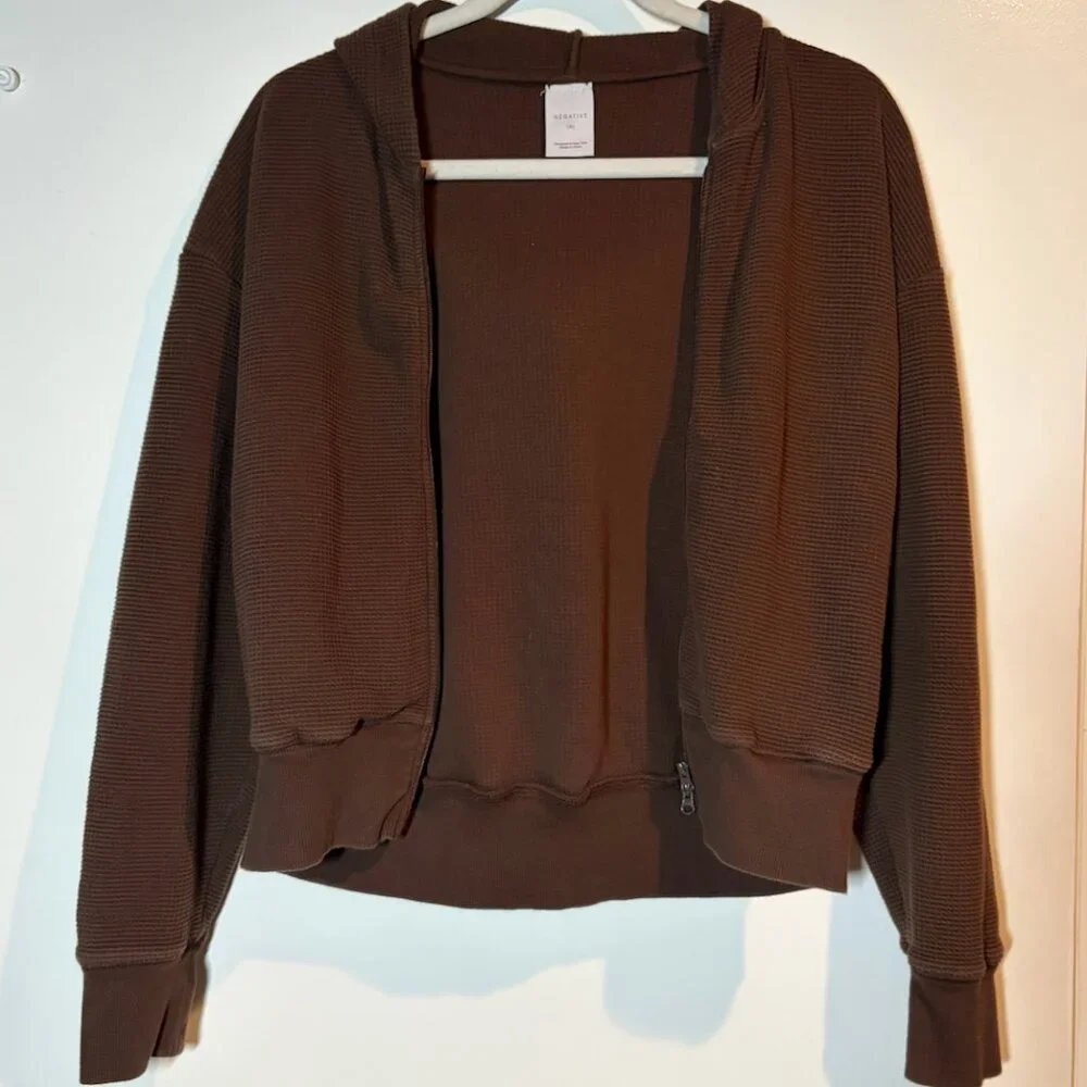 Negative Underwear Waffle Knit Zip-Up Hoodie M Brown - Picture 5 of 10